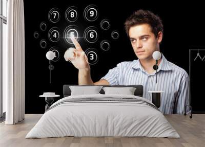 Businessman pressing high tech type of modern buttons Wall mural