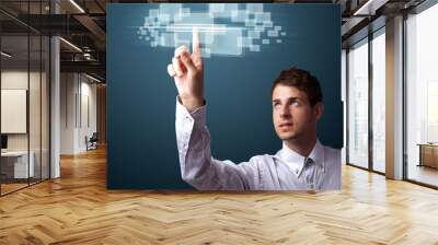 Businessman pressing high tech type of modern buttons Wall mural