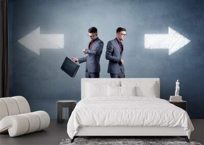 Businessman with two choices Wall mural