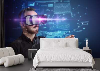 Businessman with virtual reality goggles Wall mural