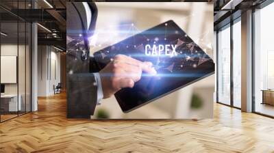 Close up hands using tablet with CAPEX inscription, modern business technology concept Wall mural