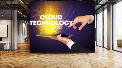 Close-up of a touchscreen with CLOUD TECHNOLOGY inscription, innovative technology concept Wall mural