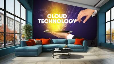 Close-up of a touchscreen with CLOUD TECHNOLOGY inscription, innovative technology concept Wall mural