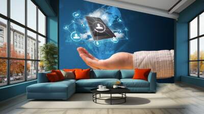 Cloud technology in the hand of a woman Wall mural