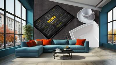 Empty plate and tableware with online order menu
 Wall mural