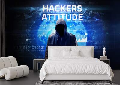 Faceless hacker at work, security concept Wall mural