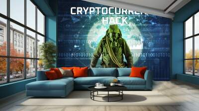 Faceless hacker at work with CRYPTOCURRENCY HACK inscription, Computer security concept Wall mural