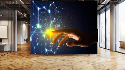 Female finger touching a beam of light surrounded by a connectivty concept Wall mural