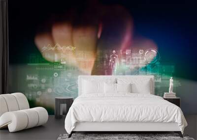 Finger touching tablet with web technology icons and DIGITAL CURRENCY inscription Wall mural