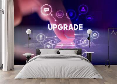 Finger touching tablet with web technology icons and UPGRADE inscription, web technology concept Wall mural