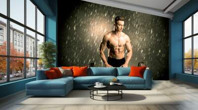 Fitness guy with weight showing muscles Wall mural