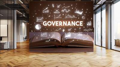 GOVERNANCE inscription coming out from an open book, business concept Wall mural