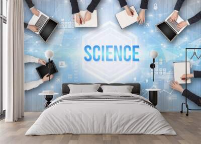 Group of Busy People Working in an Office with SCIENCE inscription, modern technology concept Wall mural