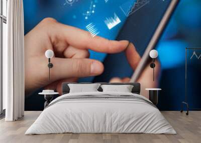 Hand holding tablet with global business concept Wall mural