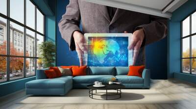 Hand holding tablet with global database concept Wall mural