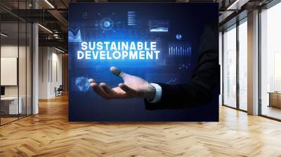 Hand of Businessman holding SUSTAINABLE DEVELOPMENT inscription, business success concept Wall mural