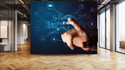 Hand touching E-MAIL inscription, Cybersecurity concept Wall mural