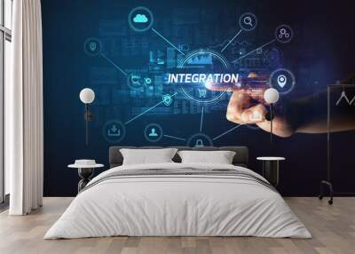 Hand touching INTEGRATION inscription, Cybersecurity concept Wall mural