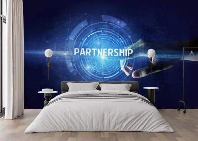 Hand touching PARTNERSHIP button, modern business technology concept Wall mural