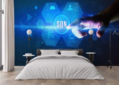 Hand touching SDN inscription, new technology concept Wall mural