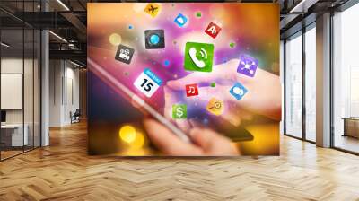 Hand touching tablet pc, social network concept Wall mural