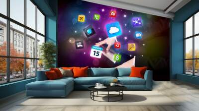 Hands touching interactive table Wall mural