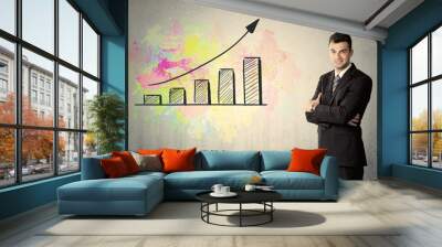 Happy businessman with colorful chart Wall mural