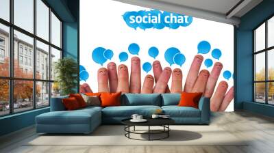 Happy group of finger smileys with social chat sign Wall mural