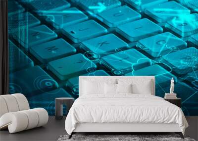 keyboard with glowing cloud technology icons Wall mural