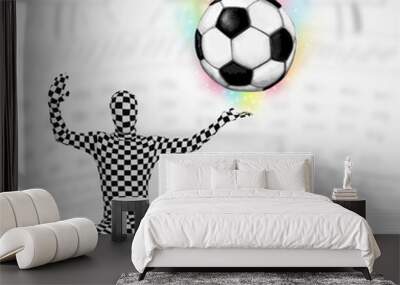 man in full body suit holdig soccer ball Wall mural