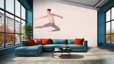 Modern ballet dancer performing art jump with empty background Wall mural