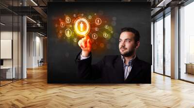 Modern businessman touching future technology social network but Wall mural