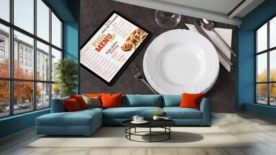 Non stop order online pizza menu with tableware concept Wall mural