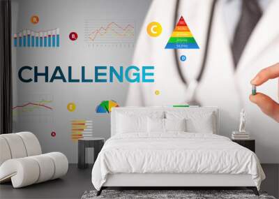 Nutritionist giving you a pill with CHALLENGE inscription, healthy lifestyle concept Wall mural