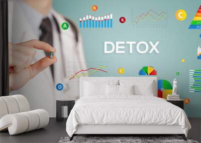 Nutritionist giving you a pill with DETOX inscription, healthy lifestyle concept Wall mural