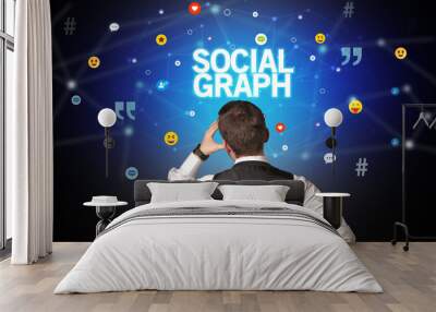 Rear view of a businessman, social media concept Wall mural