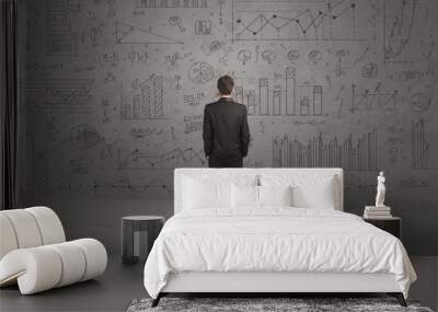 Salesman with business charts on wall Wall mural