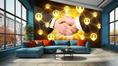 Social netwok connection handshake Wall mural