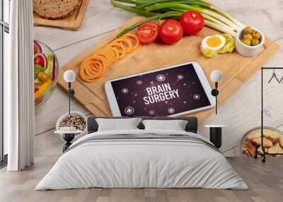 Tablet Pc with fruits, healthy concept Wall mural