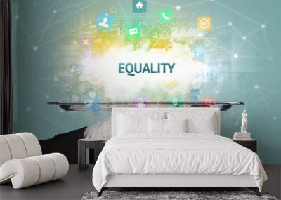 Waiter serving social networking concept with EQUALITY inscription Wall mural