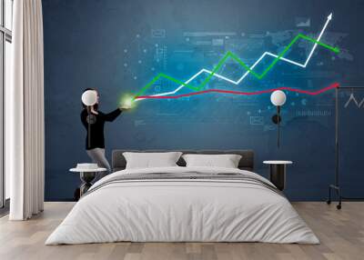 Woman holding stock-market Wall mural