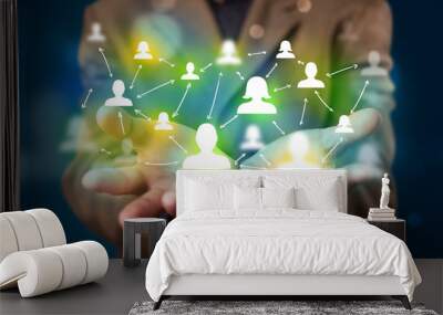 Young businessman presenting modern technology social network ma Wall mural