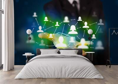 young businessman presenting modern technology social network ma Wall mural