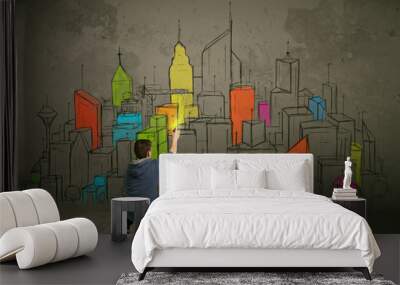 Young urban painter drawing Wall mural