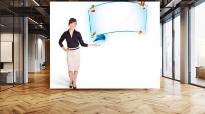 Young woman presenting abstract copy space with graphs and diagr Wall mural