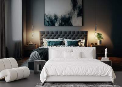 interior of a modern bedroom with a king size double bed Wall mural