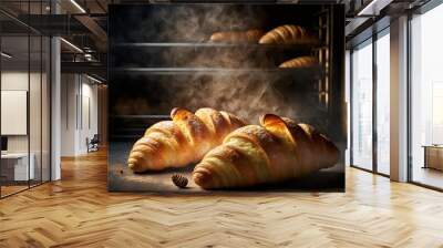 steaming, freshly baked croissants  Wall mural