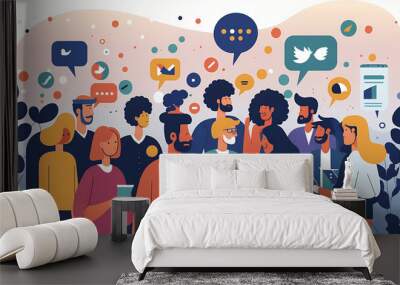 illustration of people in vector style, social media, digital marketing, generative ai Wall mural