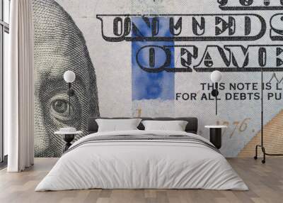 One Hundred Dollar Banknote. Closeup of 100 USD bill. American Money. USA Currency, Cash Money as Background Wall mural