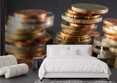 Personal Finance in Euro. Piled up coins in different sizes. Europe Currency and Financial system in Union. Wall mural